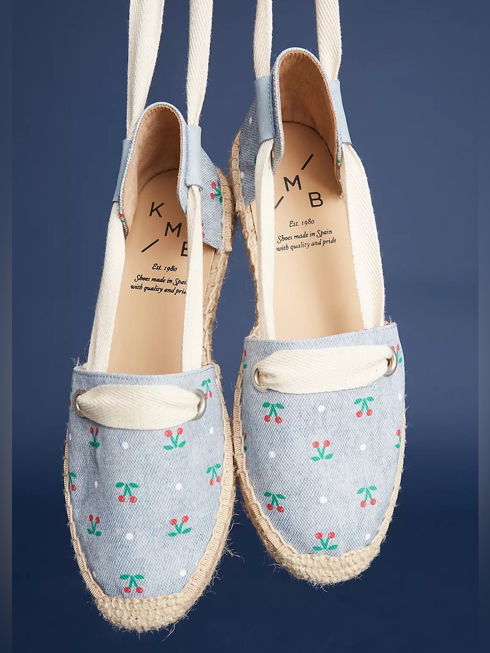 KMB Anthropologie Cherry Canvas Ankle Tie Espadrilles